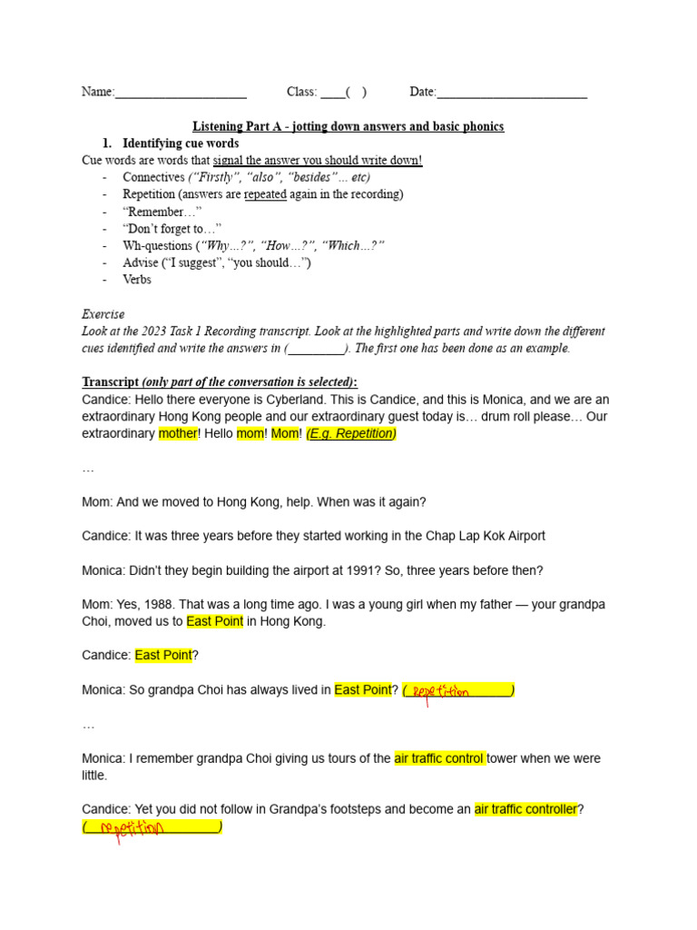 19oct Teacher Ver Listening Notes | PDF | Syllable | Linguistics