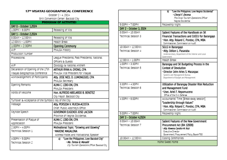 Program Flow 17th Vis Geo v.2 | PDF | Government | Philippines