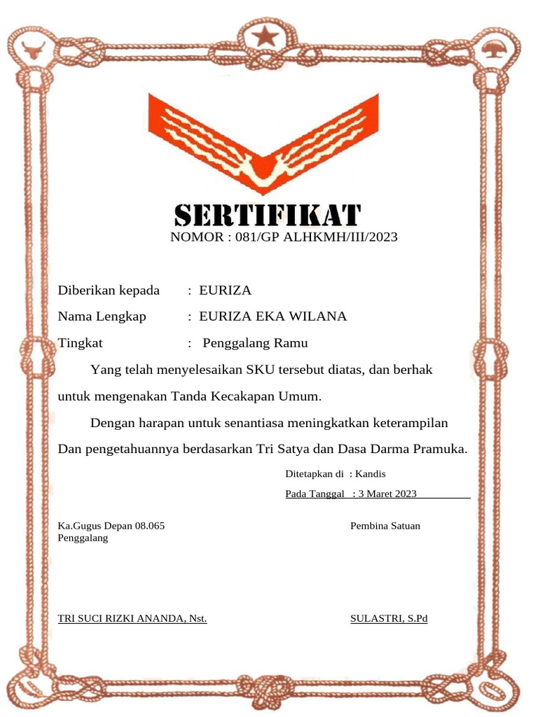 Sertifikat Kecakapan Umum Euriza | PDF