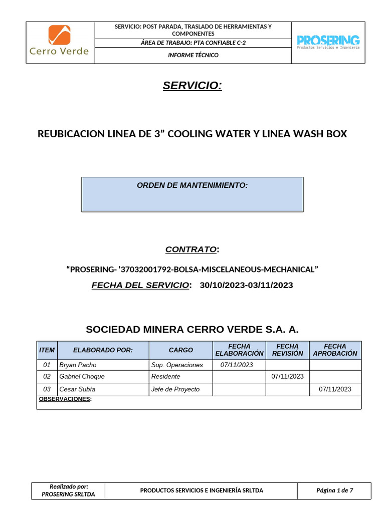 Informe Cooling Water y Wash Box Bryan Pacho PDF