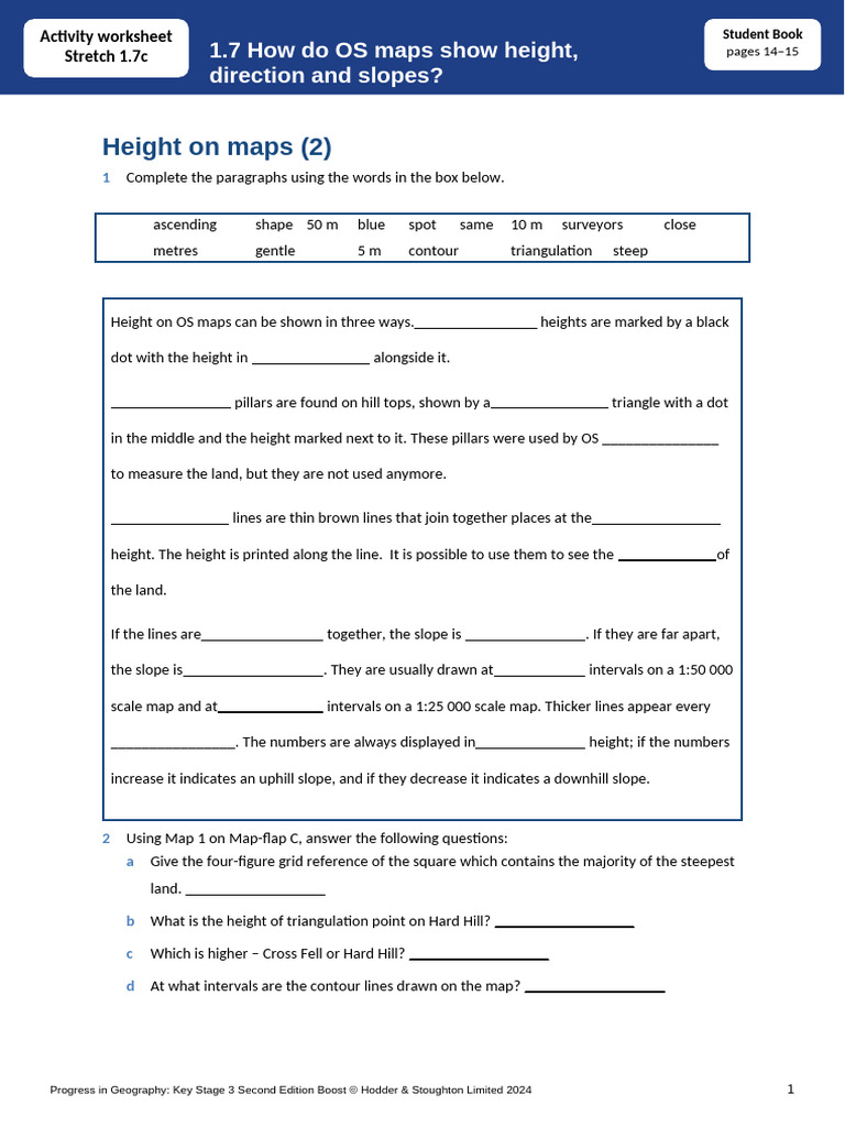 Activity worksheet 1.7c | PDF | Contour Line | Map
