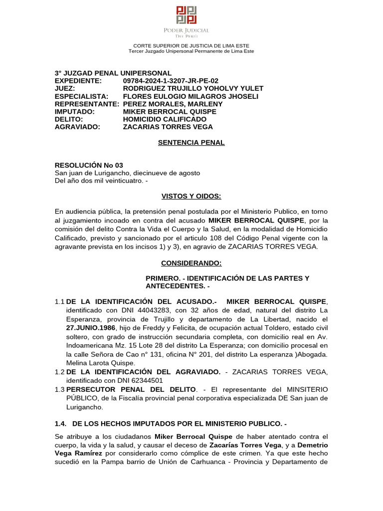 2024.10.18 - Sentencia Penal | PDF | Castigos | Ley procesal