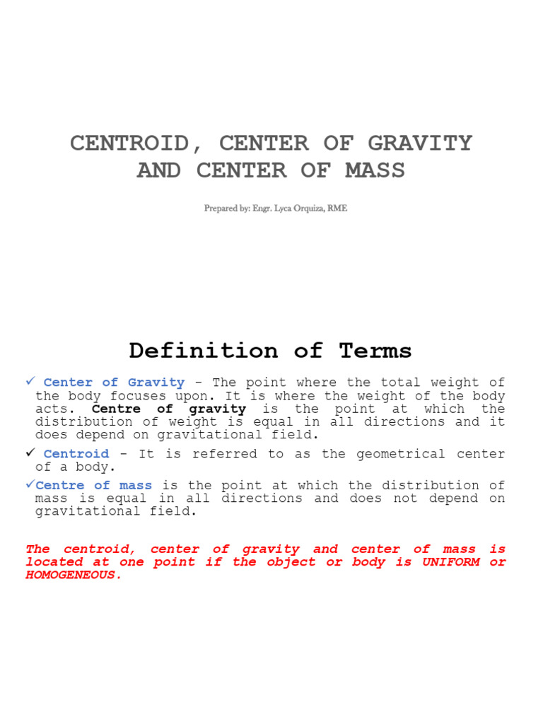 Centroid and Center of Gravity Explained | PDF | Center Of Mass | Physics
