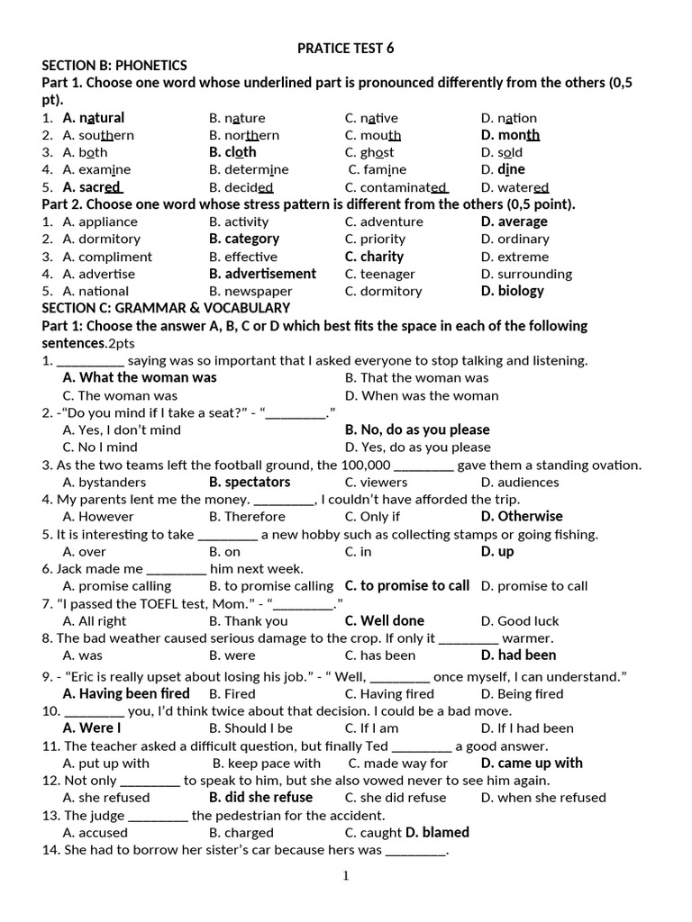 Phonetics and Grammar Practice Test | PDF | Linguistics