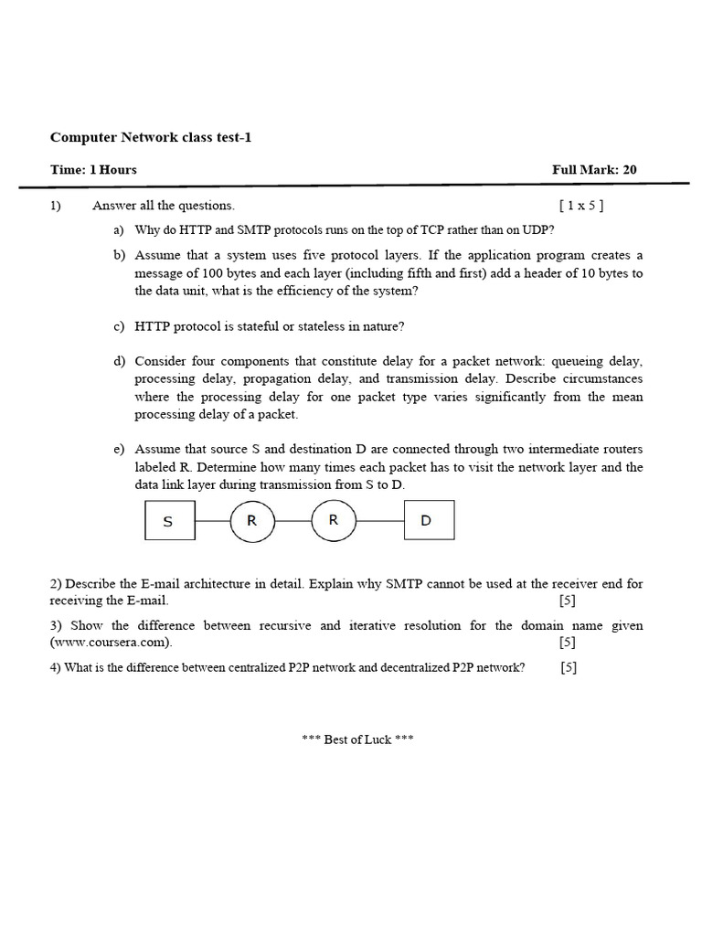 Computer Network Test 1 Questions | PDF | Computers