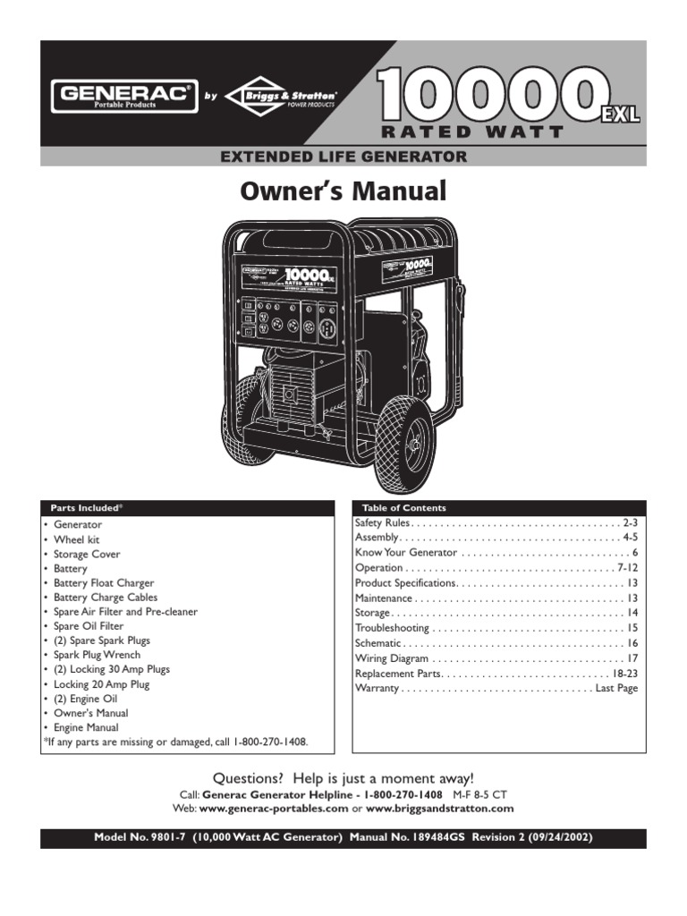 Generac 10000exl Manual PDF Battery (Electricity) Battery Charger