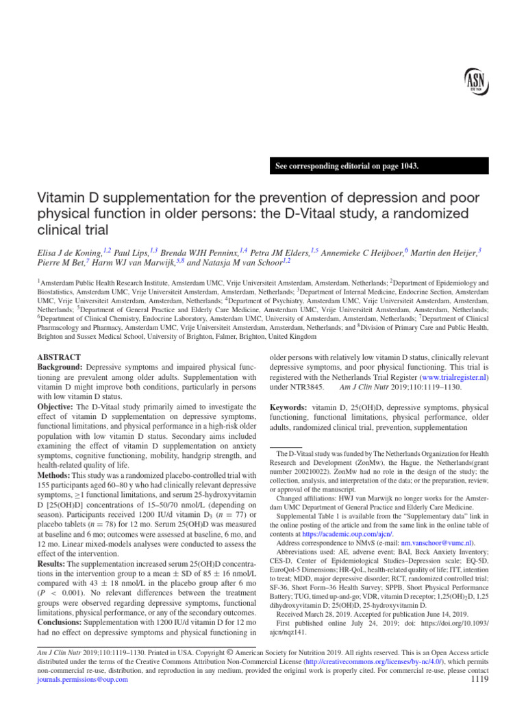 Itamin D Supplementation For The Prevention of Depression and Poor ...