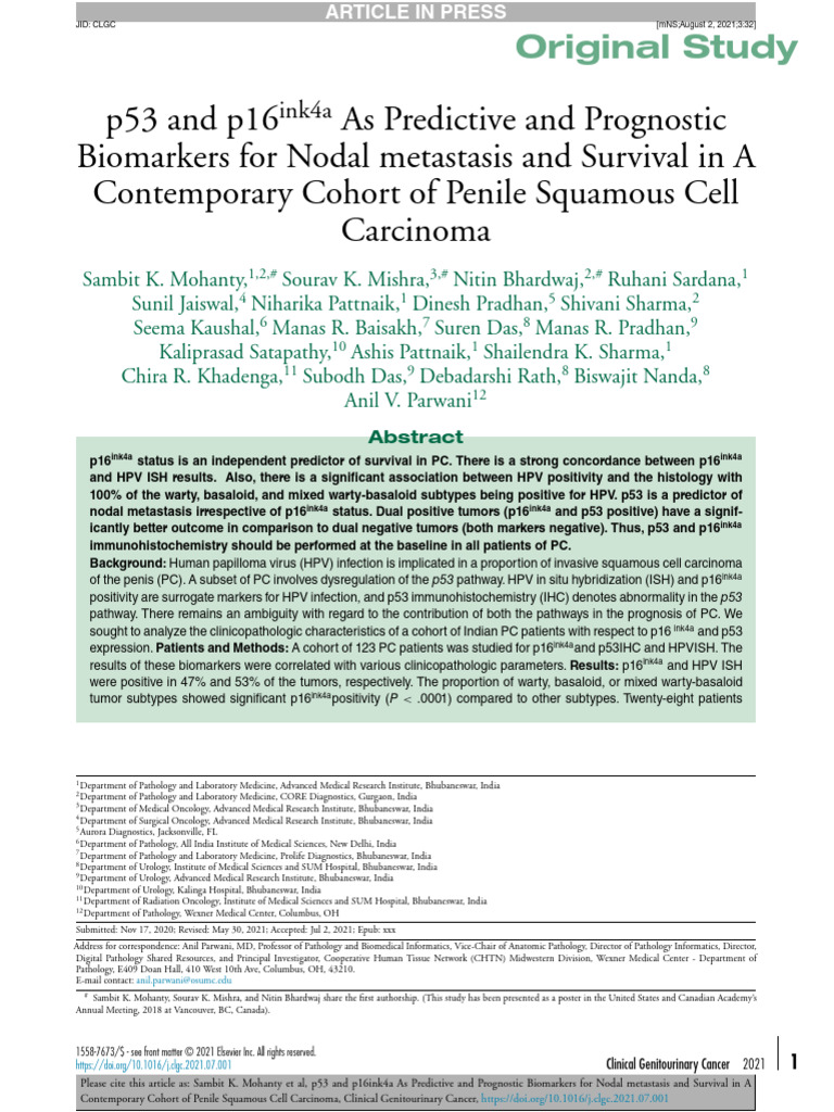 p53 and p16 As Predictive and Prognostic Biomarkers For Nodal ...