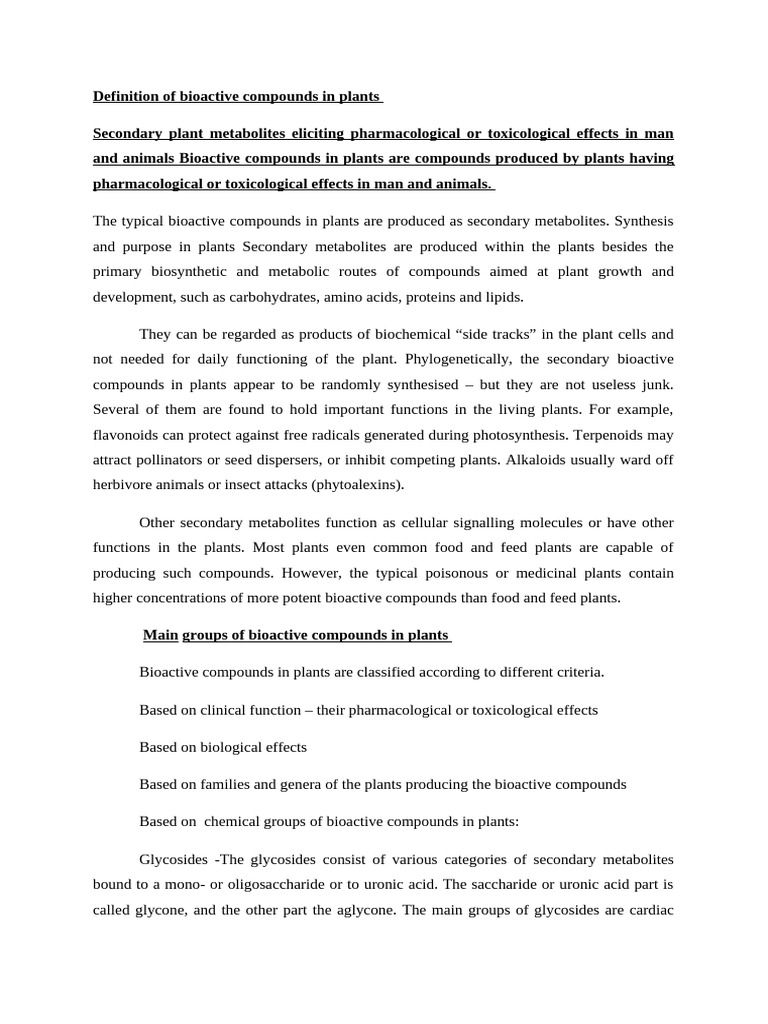 Lect 1 Bioactive Components Pdf Plants Biochemistry