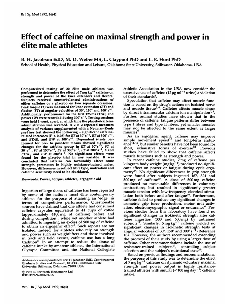 Effect of Caffeine On Maximal | PDF | Caffeine