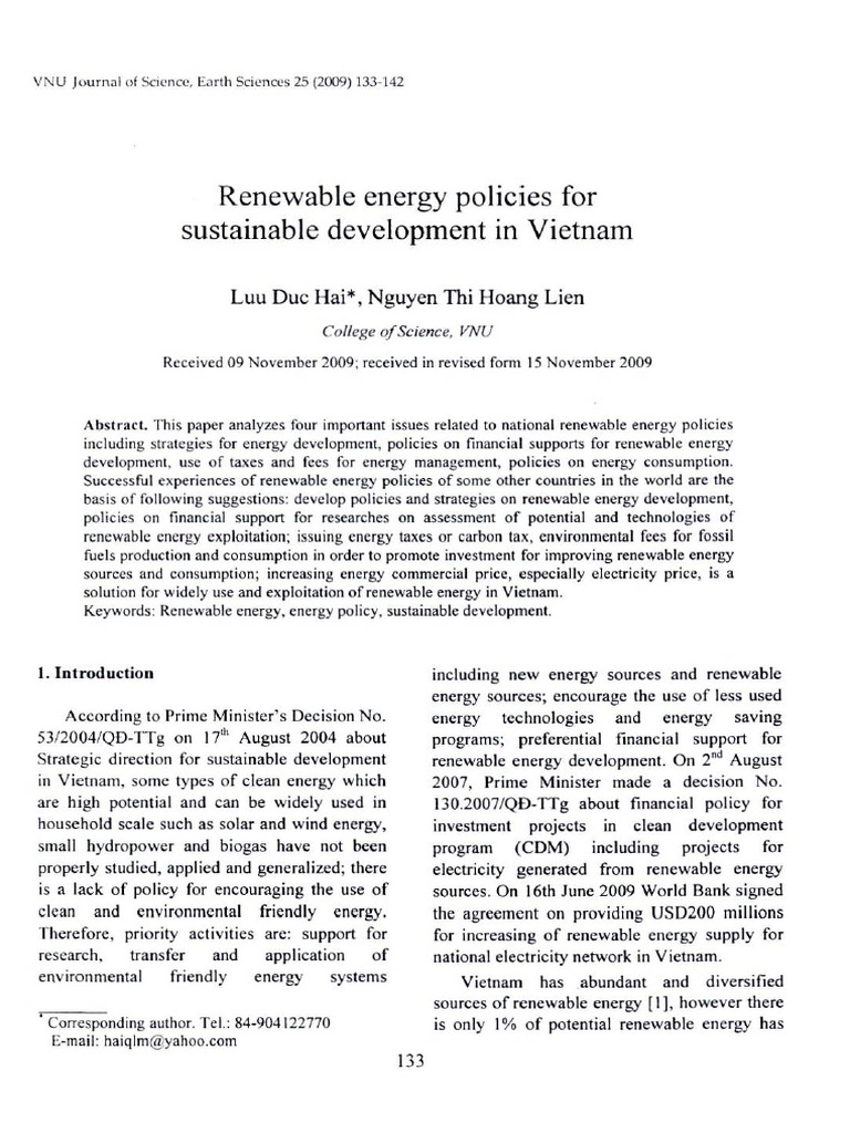 Renewable Energy Policies For Sustainable Development in Vietnam | PDF ...