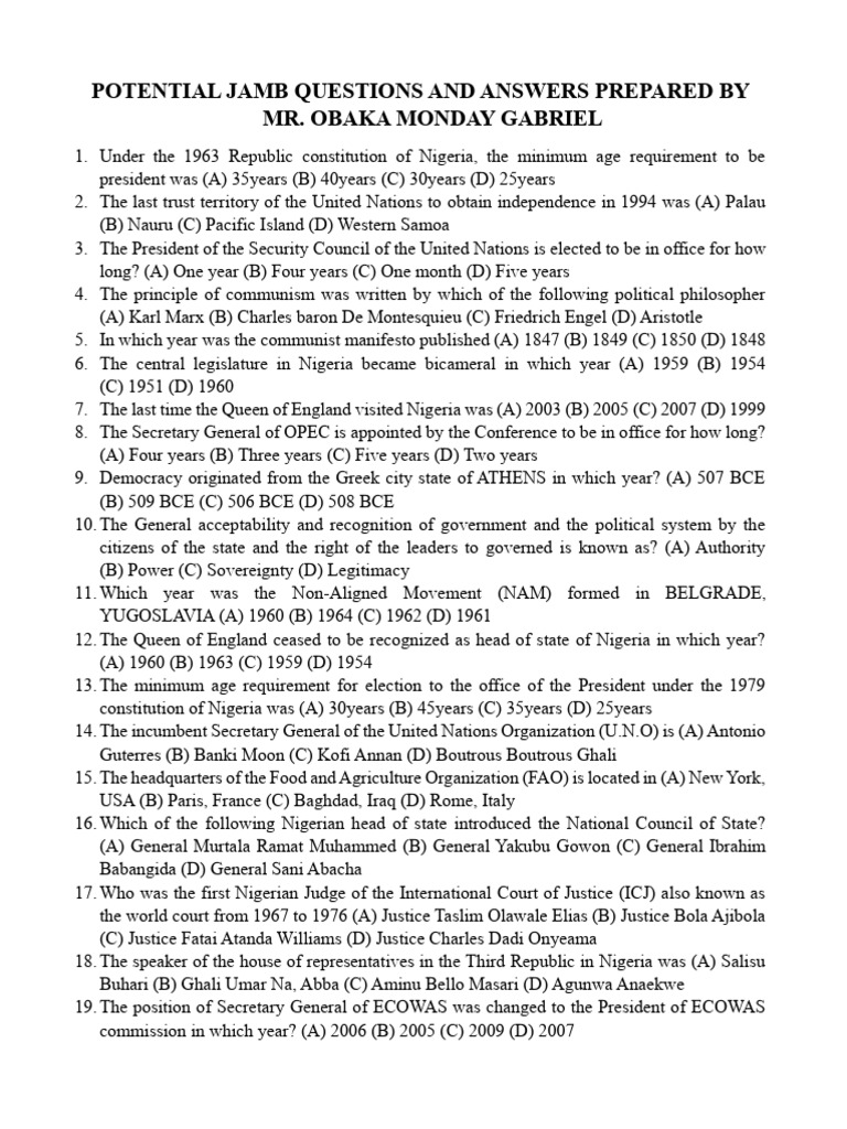 Government Questions by Monday Obaka | PDF | Nigeria | Government