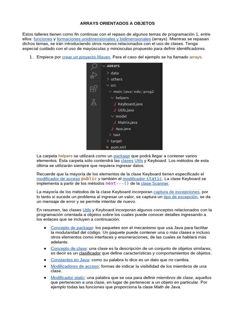 Taller de Programación: Arrays y Clases | PDF | Objeto (informática ...