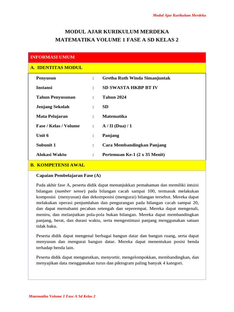 Modul Ajar Matematika Kelas 2 SD | PDF | Karier & Perkembangan