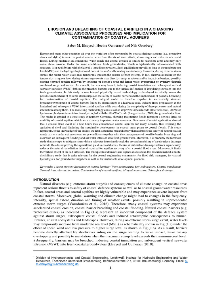 Coastal Barrier Breaching and Aquifer Contamination | PDF | Flood ...