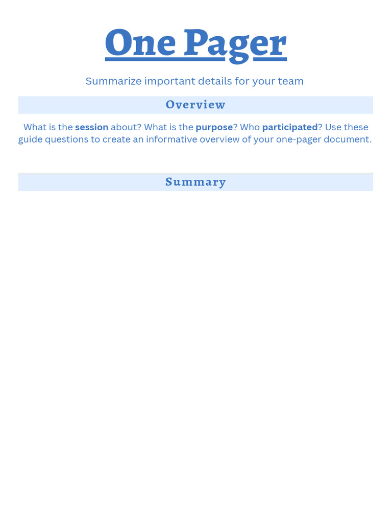 One-Pager Overview Template | PDF | Career & Growth