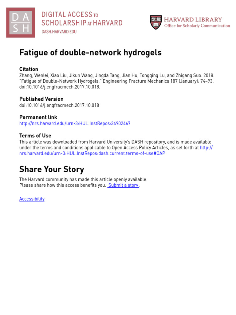 373 Fatigue of Double-Network Hydrogels | PDF | Fracture | Elasticity ...