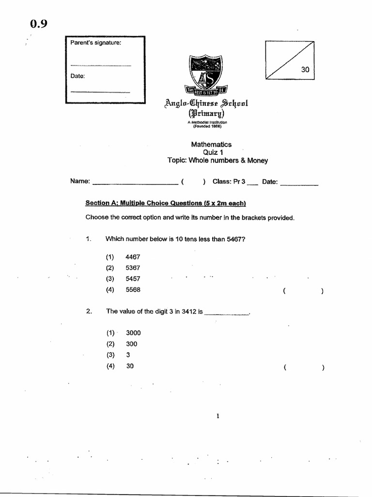 9 P3 Maths 2023 WA1 ACS | PDF