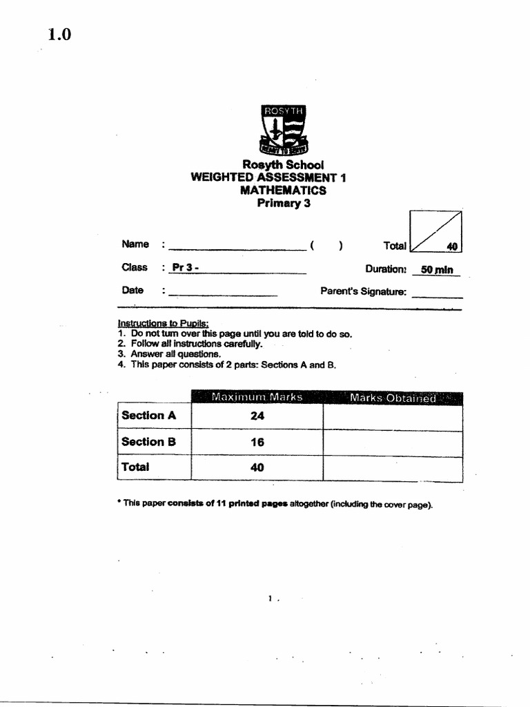 11 P3 Maths 2023 WA1 Rosyth | PDF