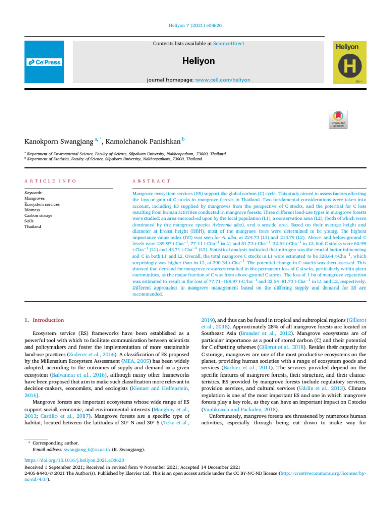 Mangrove Carbon Storage Factors | PDF | Mangrove | Soil