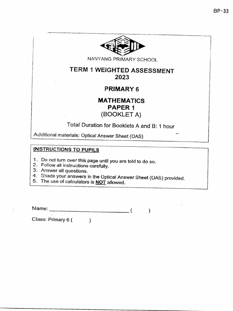3_P6_Maths_2023_WA1_Nanyang | PDF