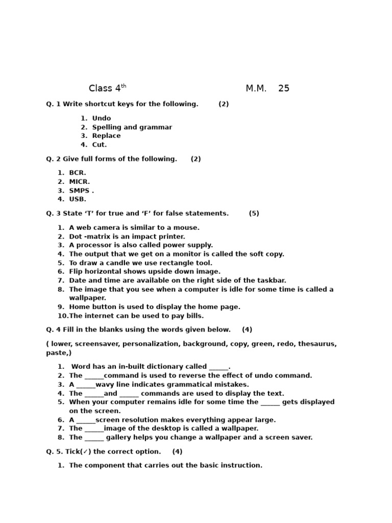 Class 4 Computer Exam Questions | PDF | Icon (Computing) | Computing
