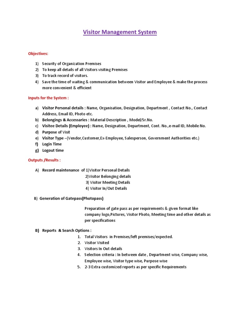 Visitor Management System Overview | PDF | Business