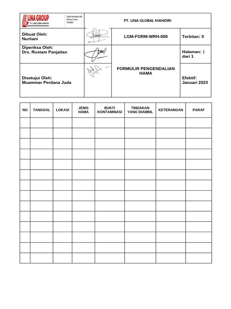 FORM 13 Formulir Pengendalian Hama | PDF