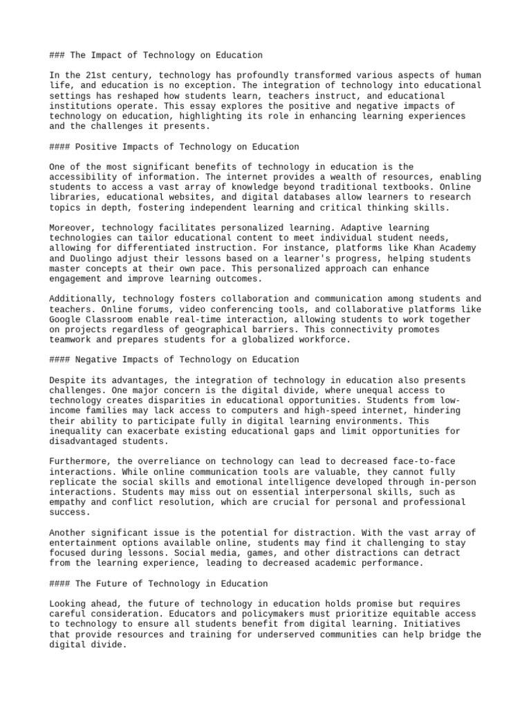 The Impact of Technology On Edu | PDF | Learning | Cognition