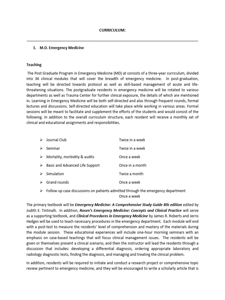 Emergency Medicine Postgraduate Curriculum | PDF | Medicine | Health ...