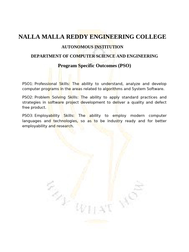 Nalla Malla Reddy CSE Program Outcomes | PDF | Art