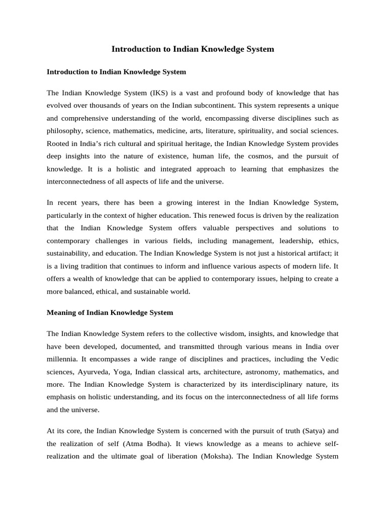 Introduction to Indian Knowledge System | PDF | Knowledge | Spirituality