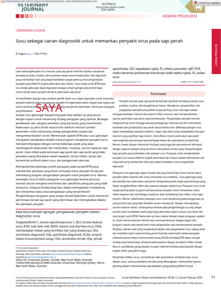 Aust Veterinary J 2023 Brito Milk as a diagnostic fluid to
