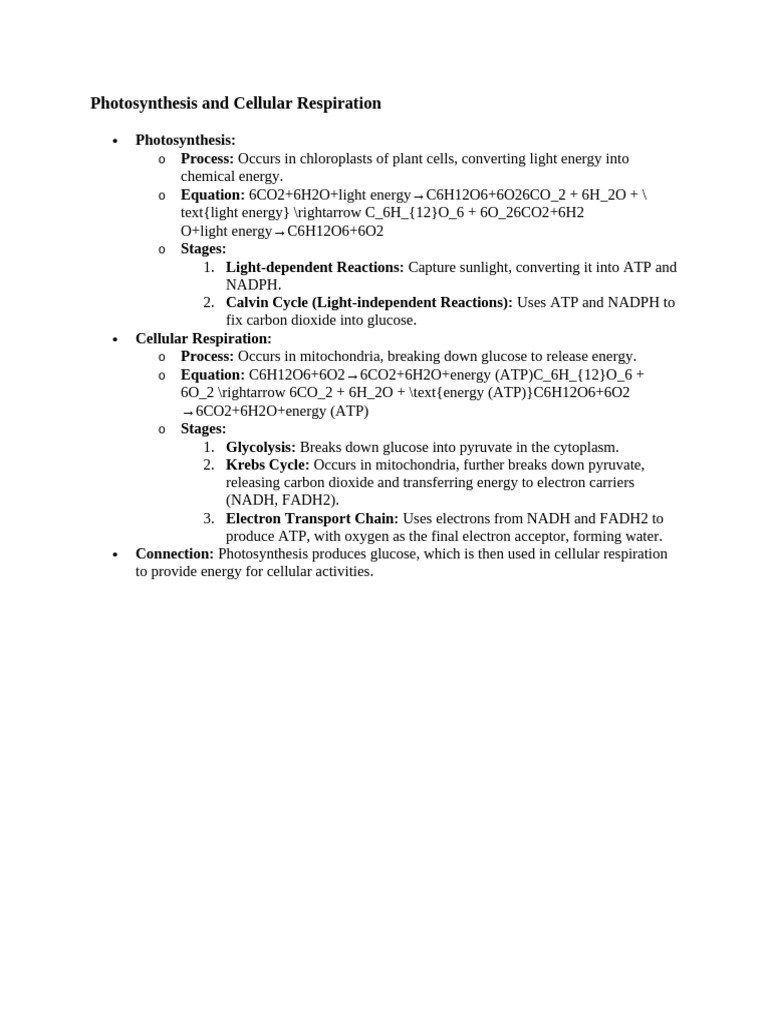 Photosynthesis and Cellular Respiration | PDF