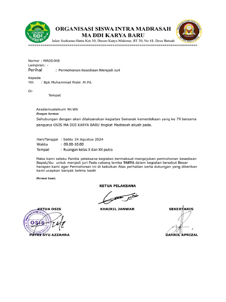 Surat permohonan kesediaan menjadi juri. | PDF