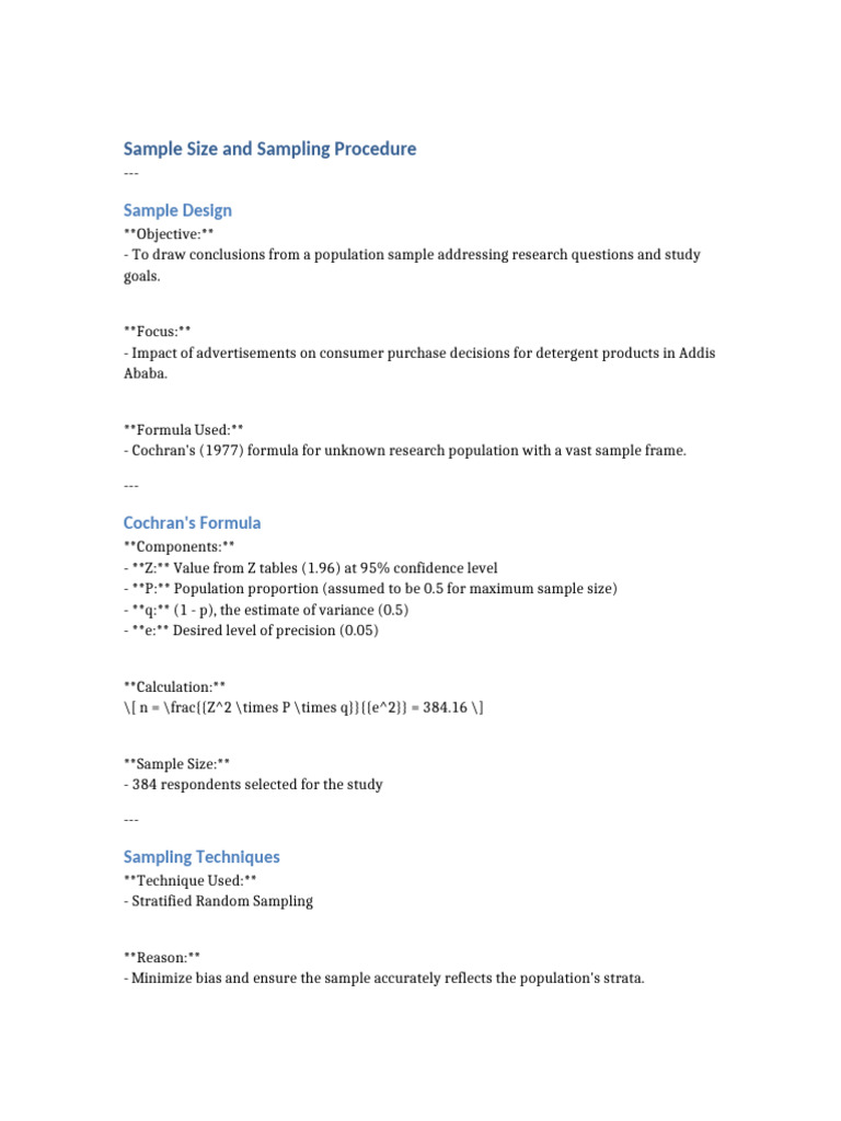 Sample Size and Sampling Procedure | PDF