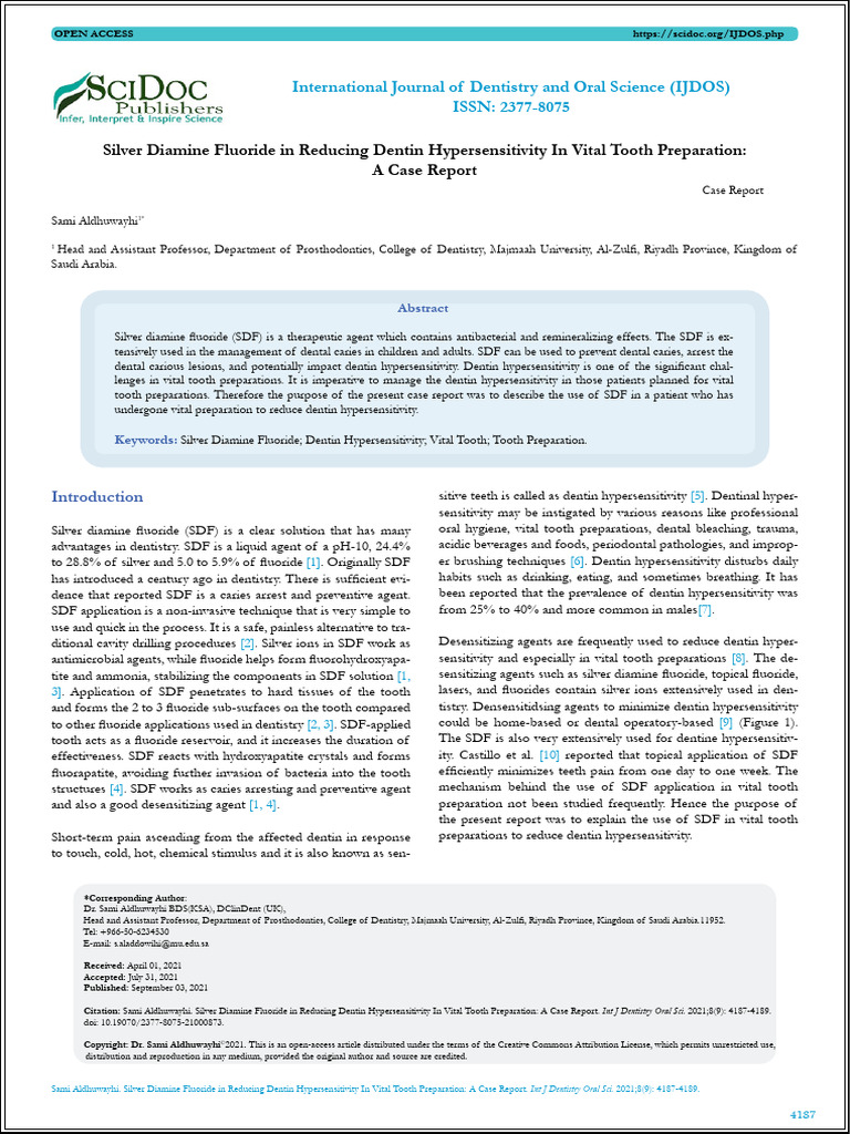Silver Diamine Fluoride in Reducing Dentin Hyperse | PDF | Human Tooth ...