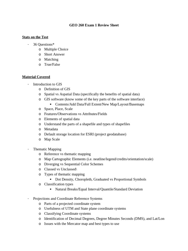 GEO 260 GIS Exam 1 Review Guide | PDF | Geographic Information System ...