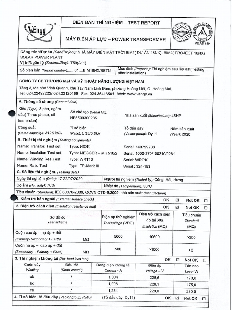 MV Transformer Test Result | PDF
