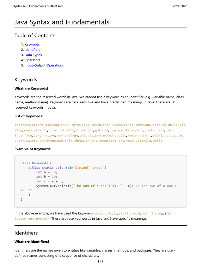 Syntex and Fundaments of JAVA | PDF | Data Type | Reserved Word