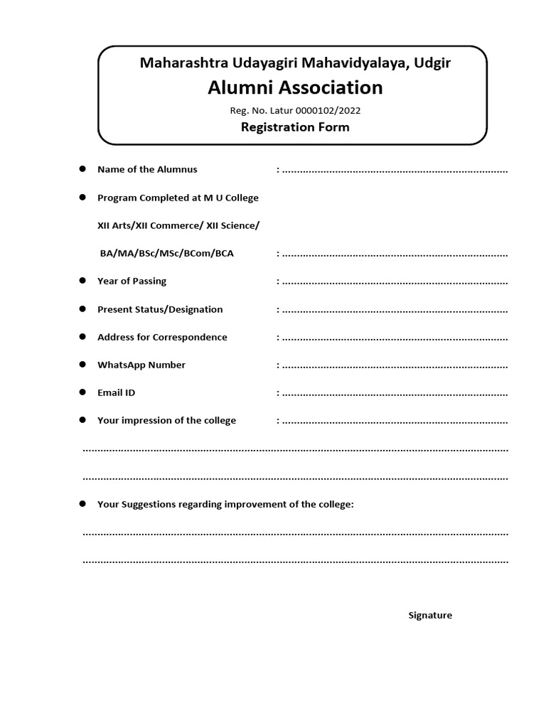 Alumni Registration Form - MU College | PDF