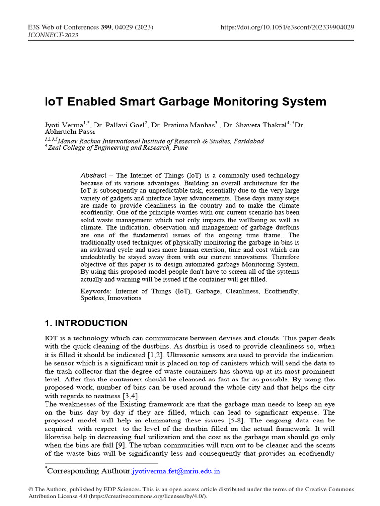 Iot Enabled Smart Garbage Monitoring System | PDF | Internet Of Things ...