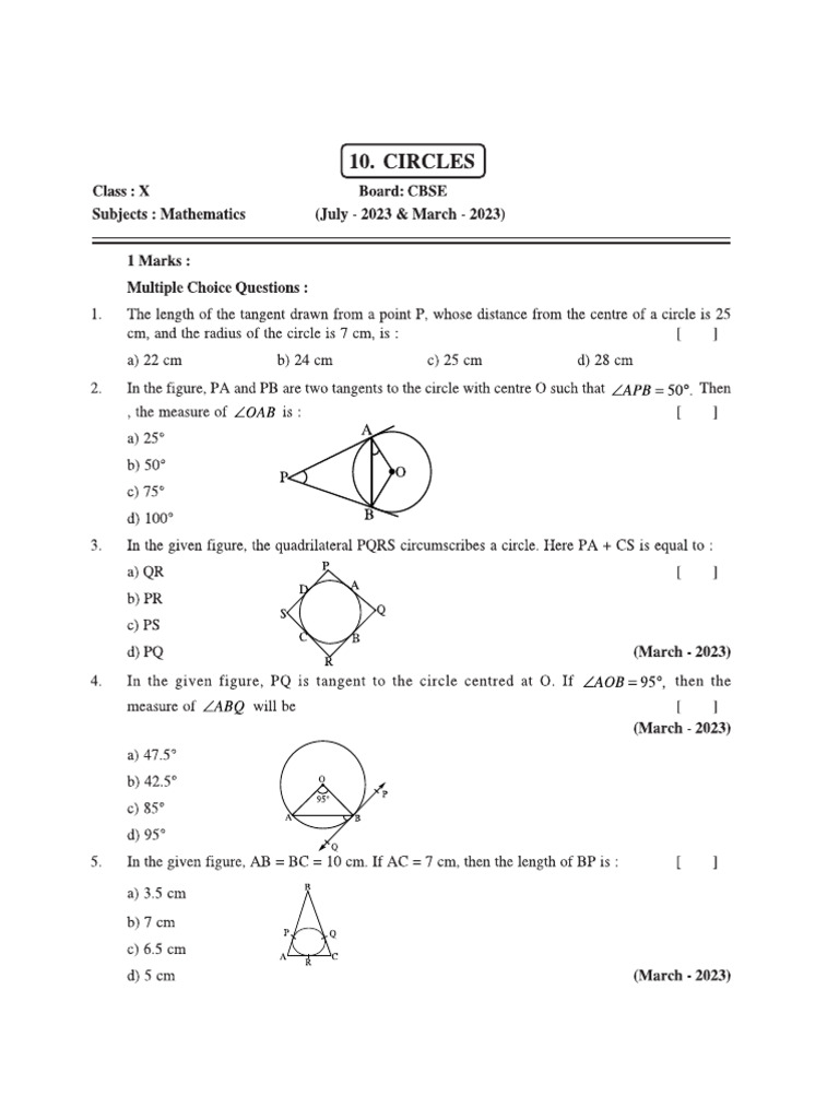 Circles SCQNRE Question | PDF