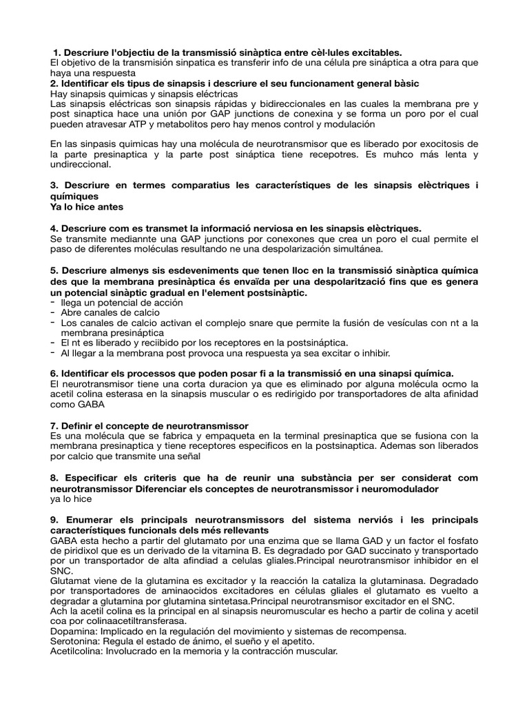 Fisio Bloque Uno PT 1 | PDF | Sinapsis | Potencial de acción