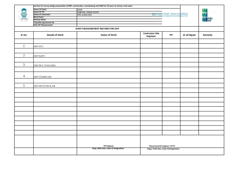 JMR Format for OHT Construction | PDF