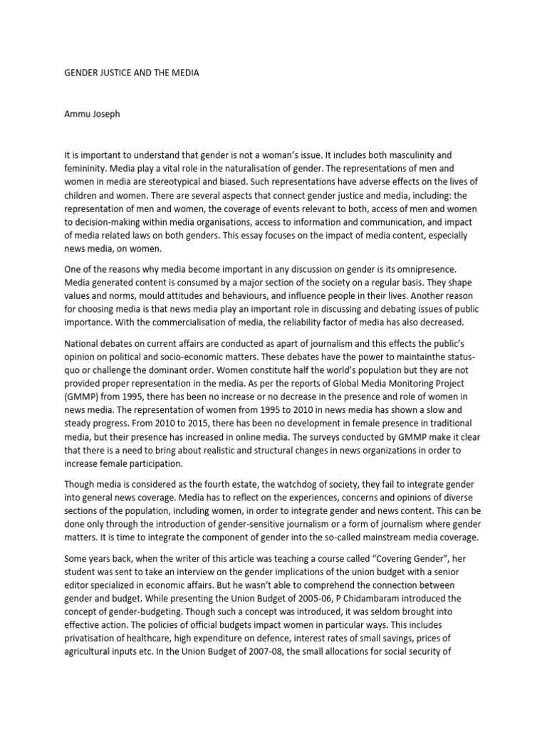 Gender Justice in Media Representation | PDF | Gender | Gender Studies