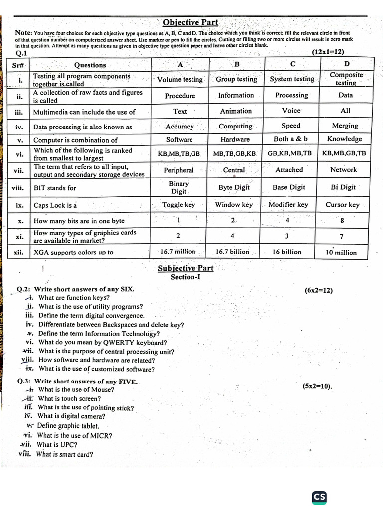 Computer Science Practice test paper | PDF