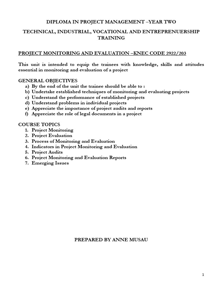 Roject Monitorig and Evaluation Complete Syllabus Notes For Students ...