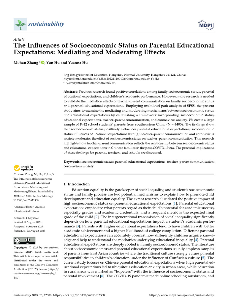 The Influences of Socioeconomic Status On Parental | PDF ...