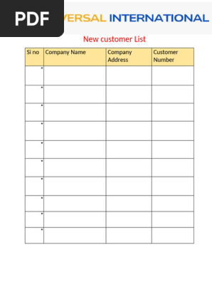 New customer List form